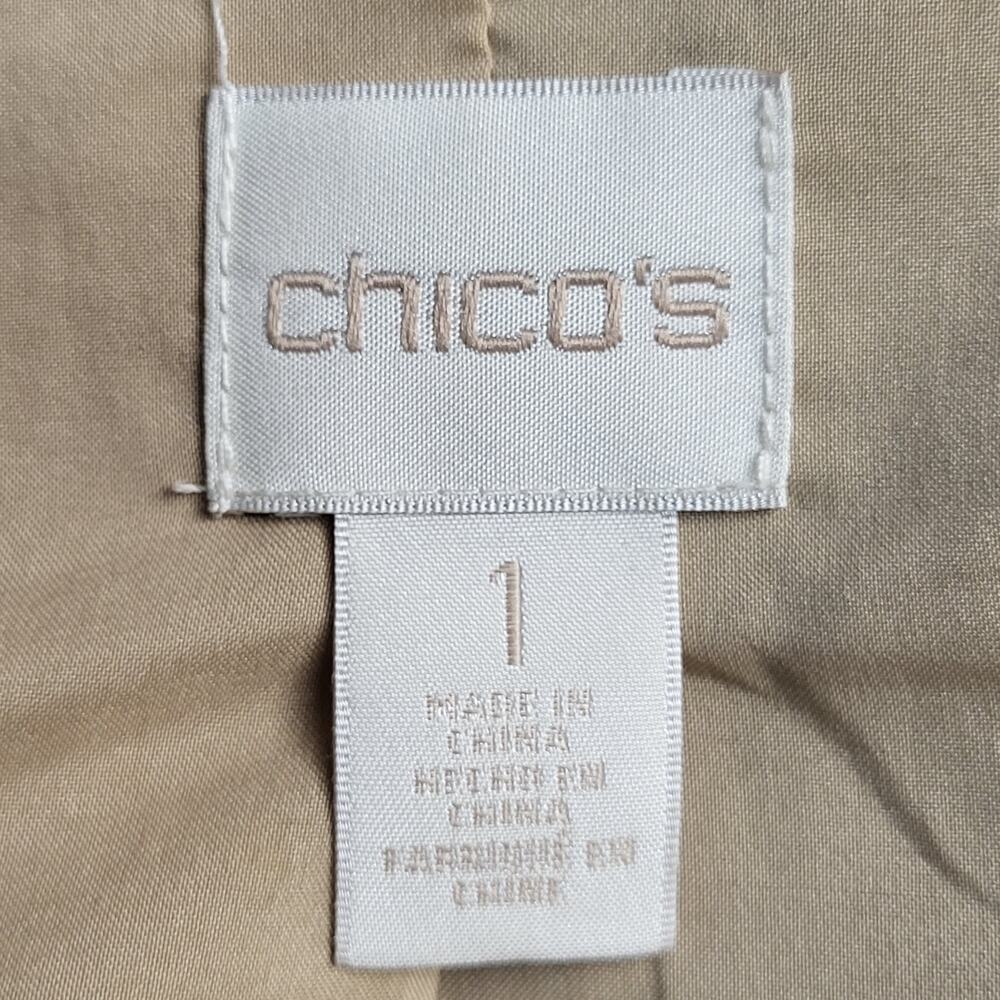 Chico's Size 1 (Reg. Med.) Tan Faux Leather Jacket Full Zip Lined Side Pockets - Picture 5 of 16